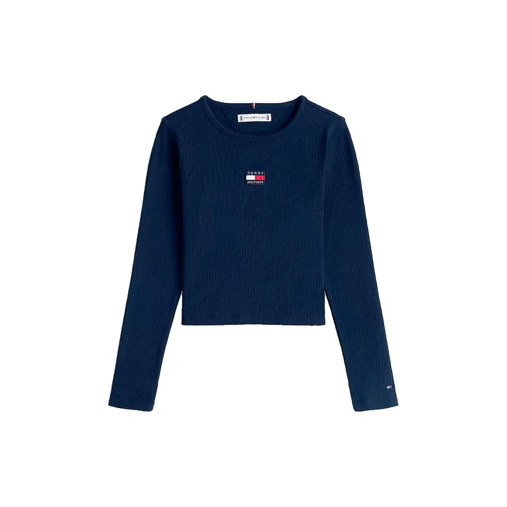 Детское лонгслив для девочек с принтом Tommy hilfiger, Blue — фото 3