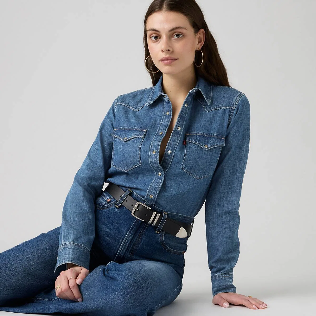 Классическая джинсовая рубашка в западном стиле на пуговицах Levi's, All Day Long Western - Medium Wash