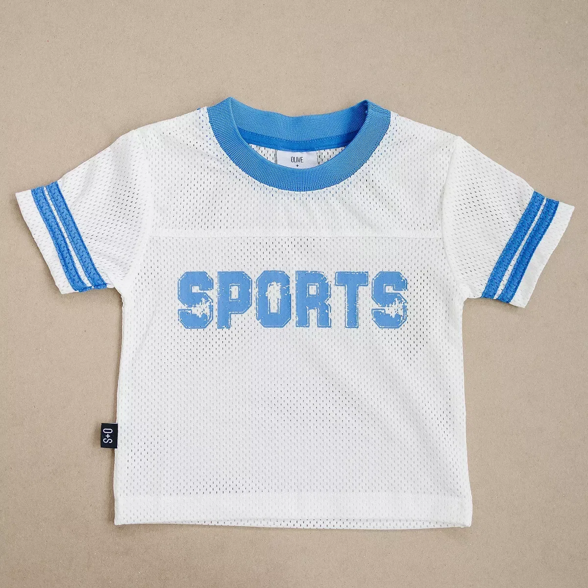 Детская футболка-джерси с принтом Varsity Mesh Jersey Graphic Boxy Fit Short Sleeve Tee Olive + Scout, Blue — фото 2