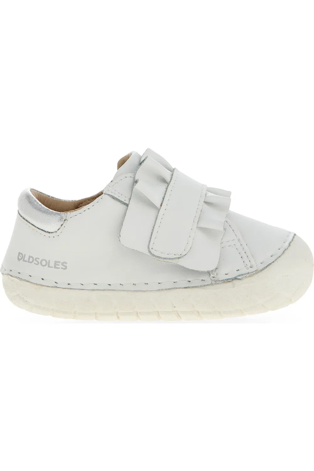 Детские кроссовки с рюшами Ruffle Strap Leather Sneaker OLD SOLES, Snow/Silver — фото 3