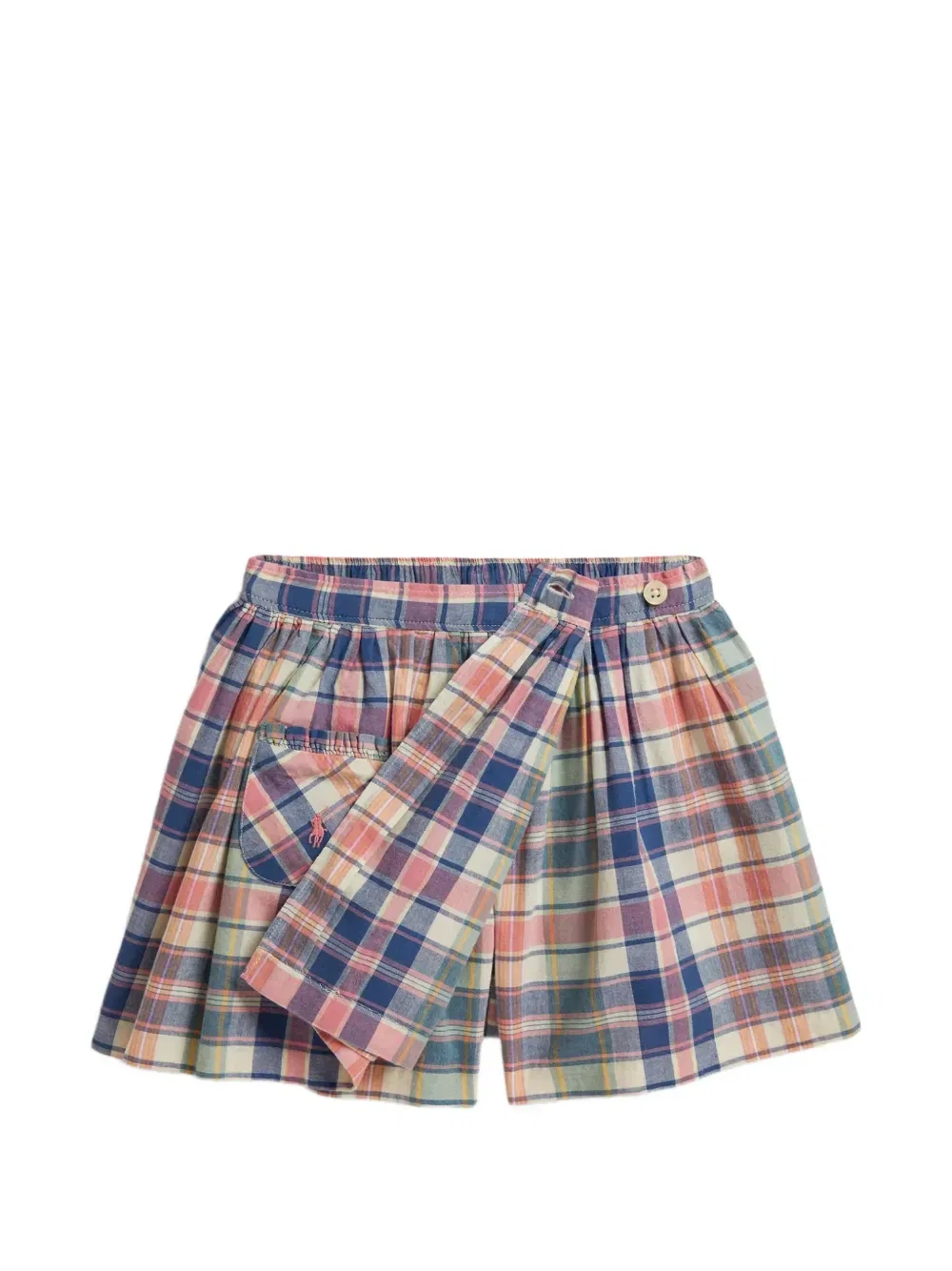 Клетчатая юбка-шорты с запахом Polo Ralph Lauren Kids, синий — фото 3