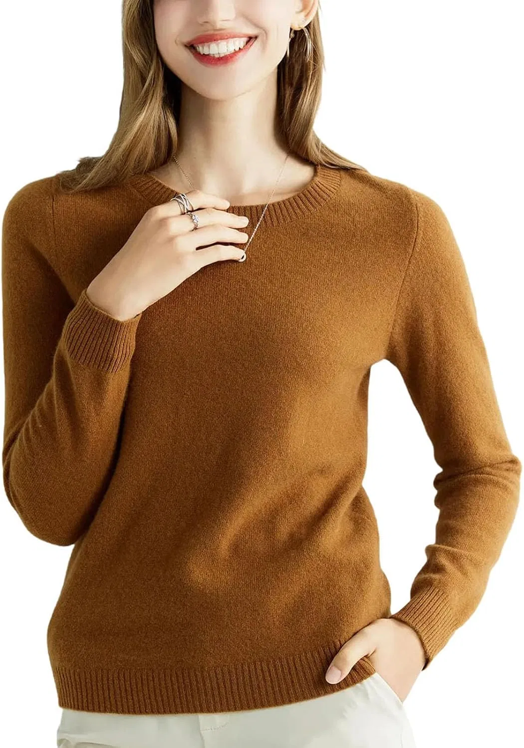 Женский свитер шерстяной O-Neck, карамельный