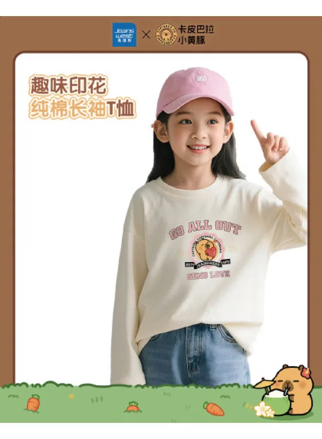 Футболка с длинным рукавом с принтом Capybara x little yellow dolphin co-branded collection Jeanswest, абрикосовый