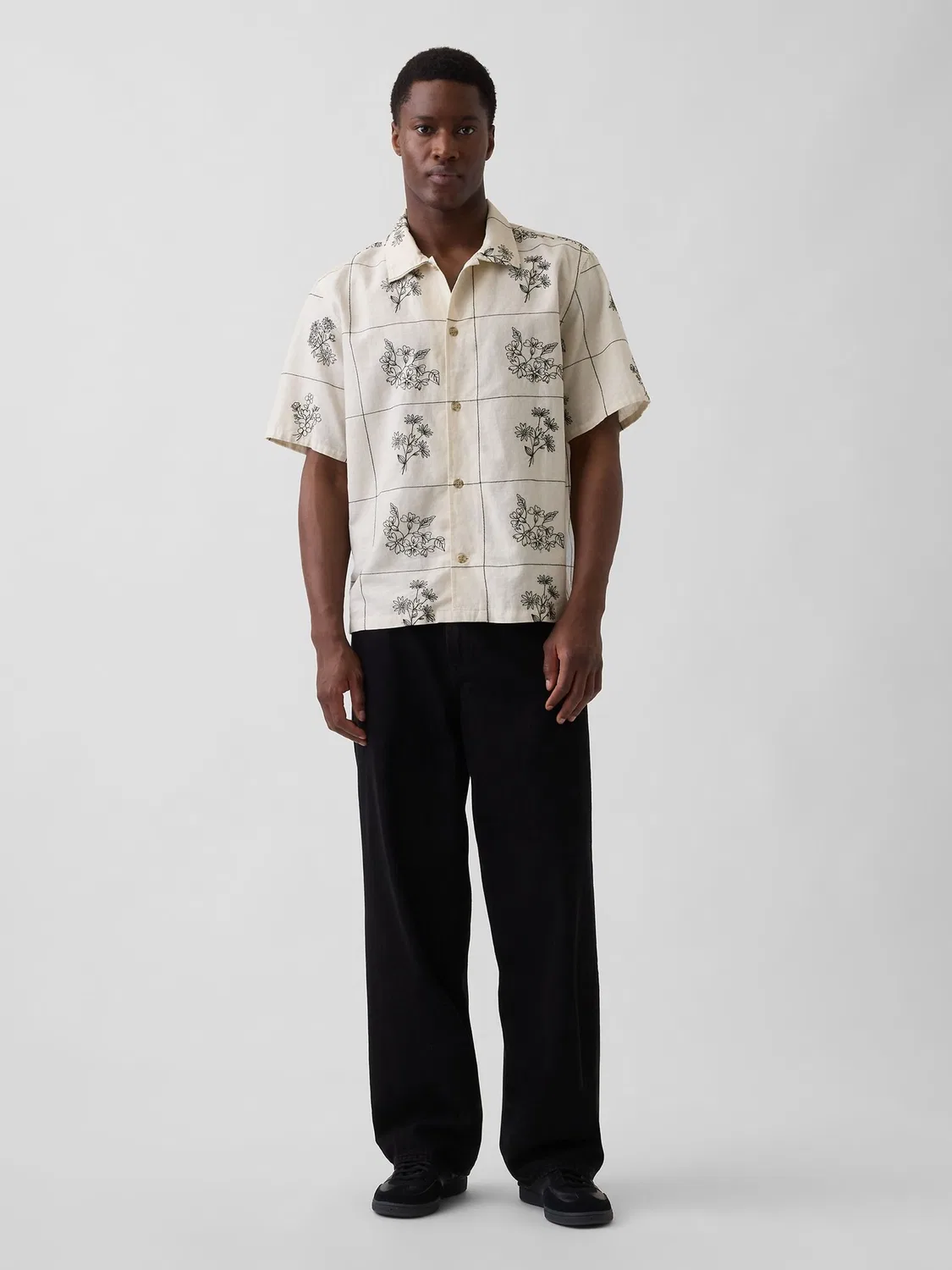 Рубашка из льна и хлопка, Relaxed Straight-Hem Gap, кремовый — фото 3