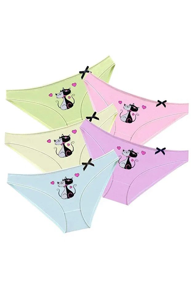 Детские трусы для девочек с принтом 1024 children's cat printed mix panties pack v21 Newlilla, Mixed Light Colors — фото 4