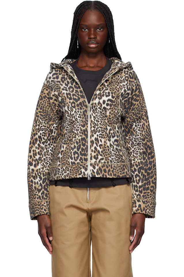 

Толстовка на молнии из плотного флиса Ganni, цвет leopard