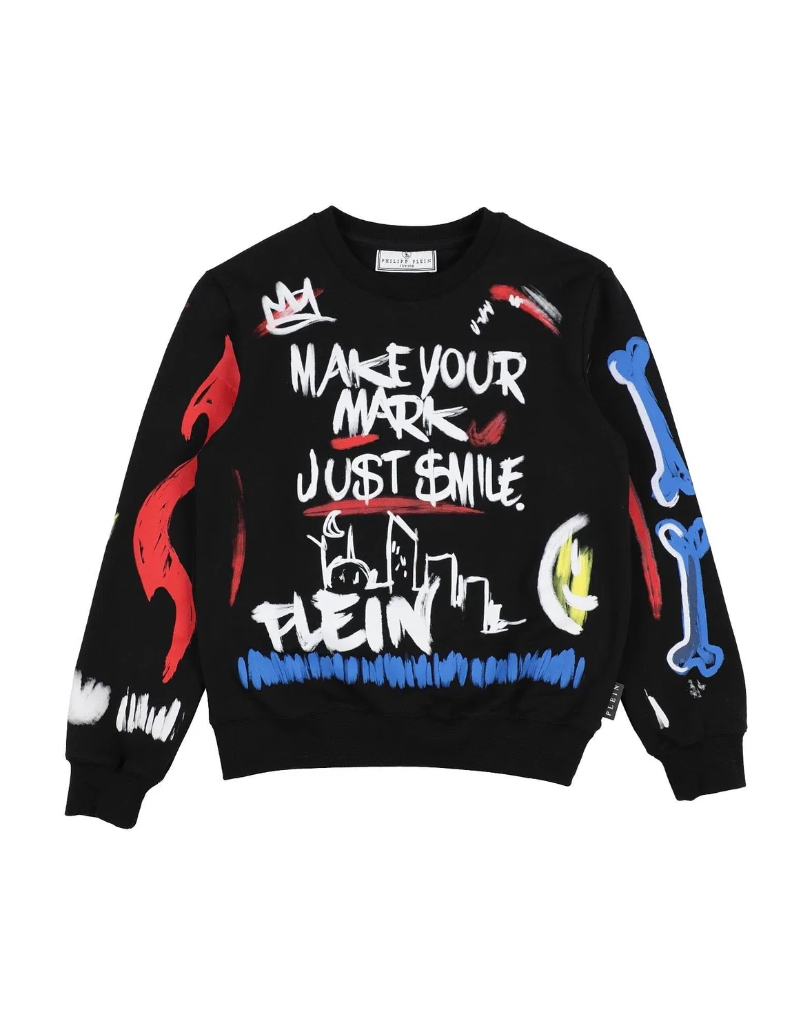 Детский флисовый свитшот для мальчиков с принтом Philipp Plein, черный