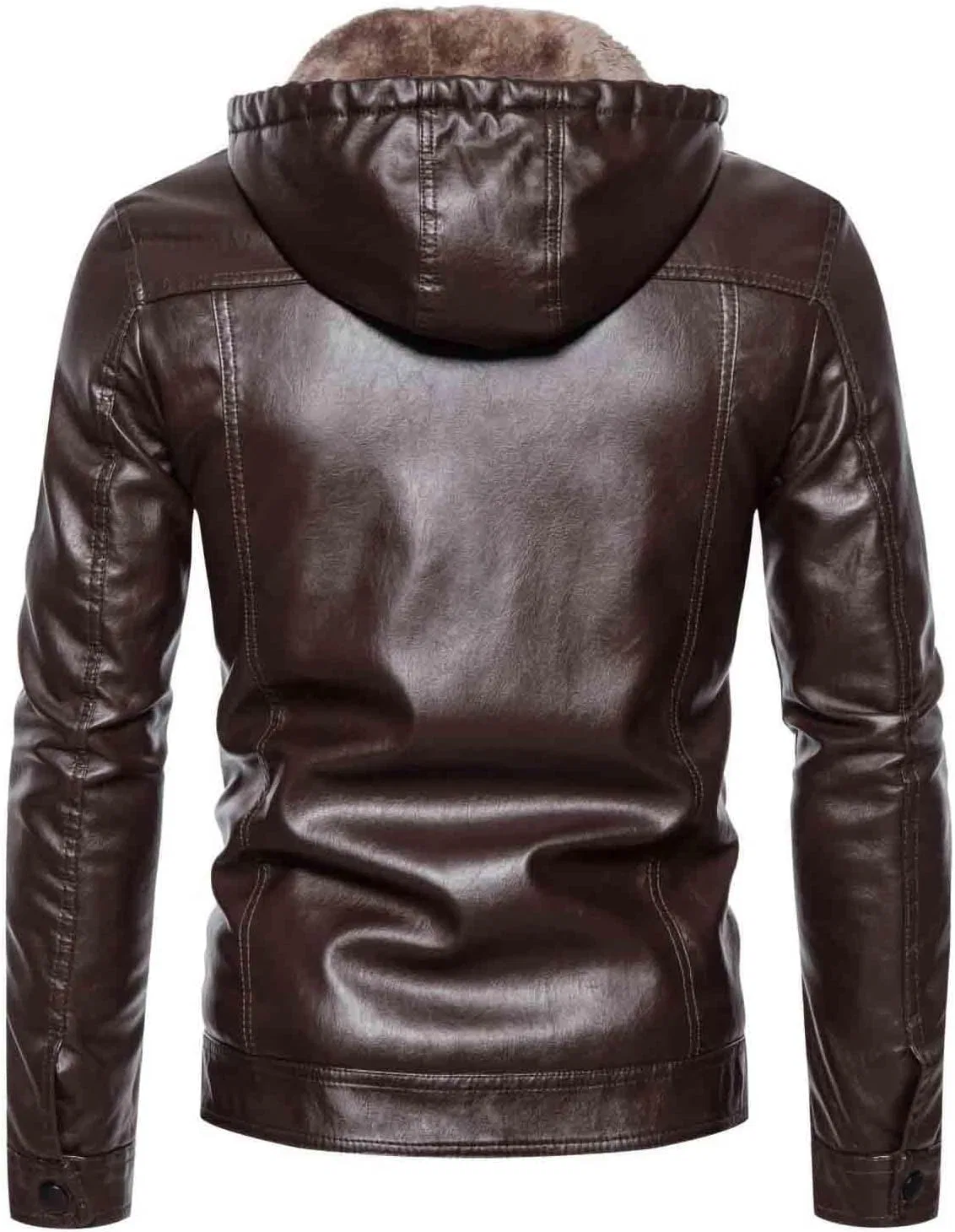 Мужское пальто из экокожи с подкладкой, Slim Fit, коричневый — фото 3