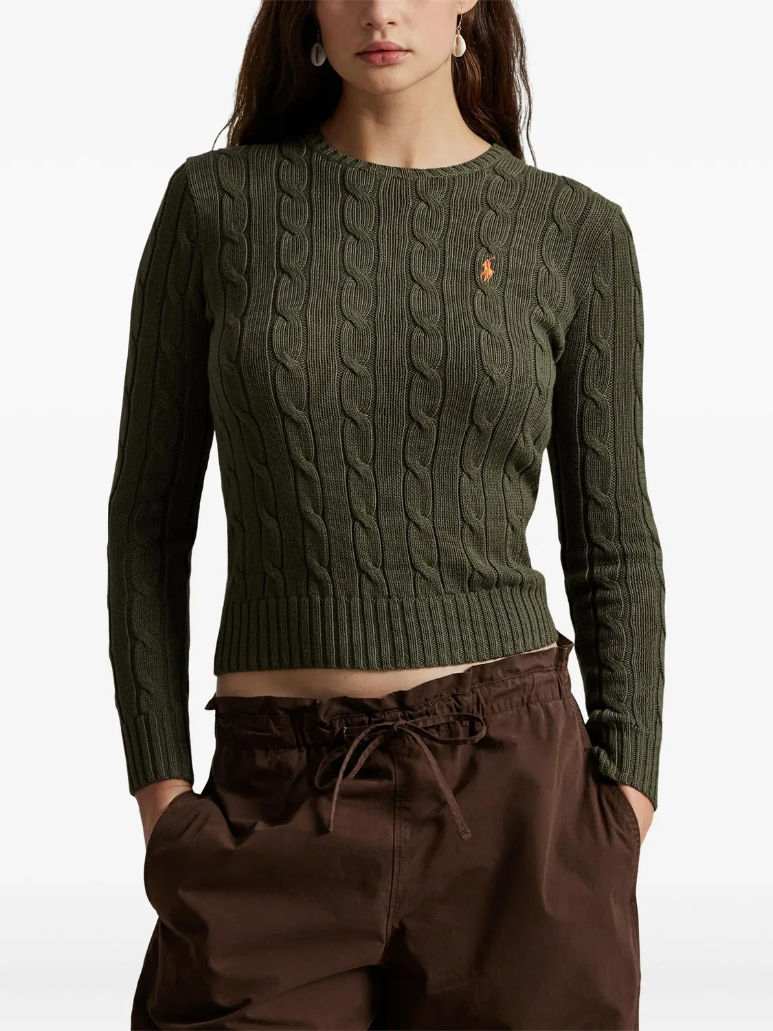 Свитер с длинными рукавами из косичек Polo Ralph Lauren, зеленый — фото 4