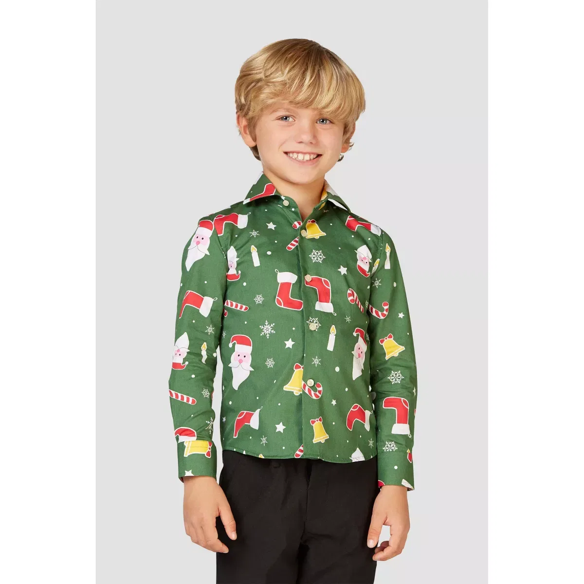 Детская рубашка с длинным рукавом с принтом OppoSuits, Green