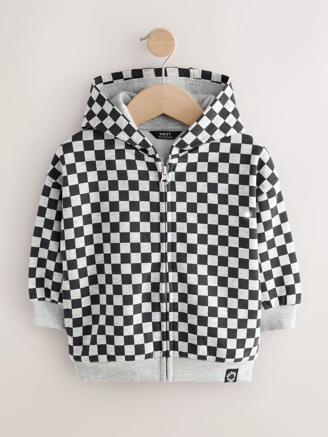 Худи на молнии с шахматным принтом, Black White Checkerboard Next, черно-белый