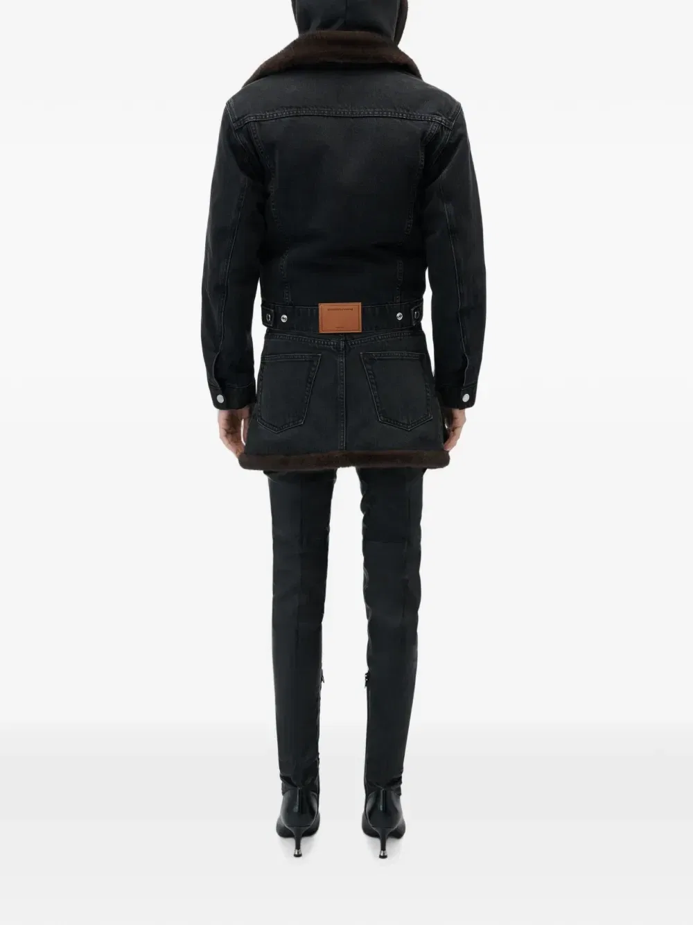 Джинсовая мини-юбка с отделкой из искусственной норки Alexander Wang, черный — фото 3