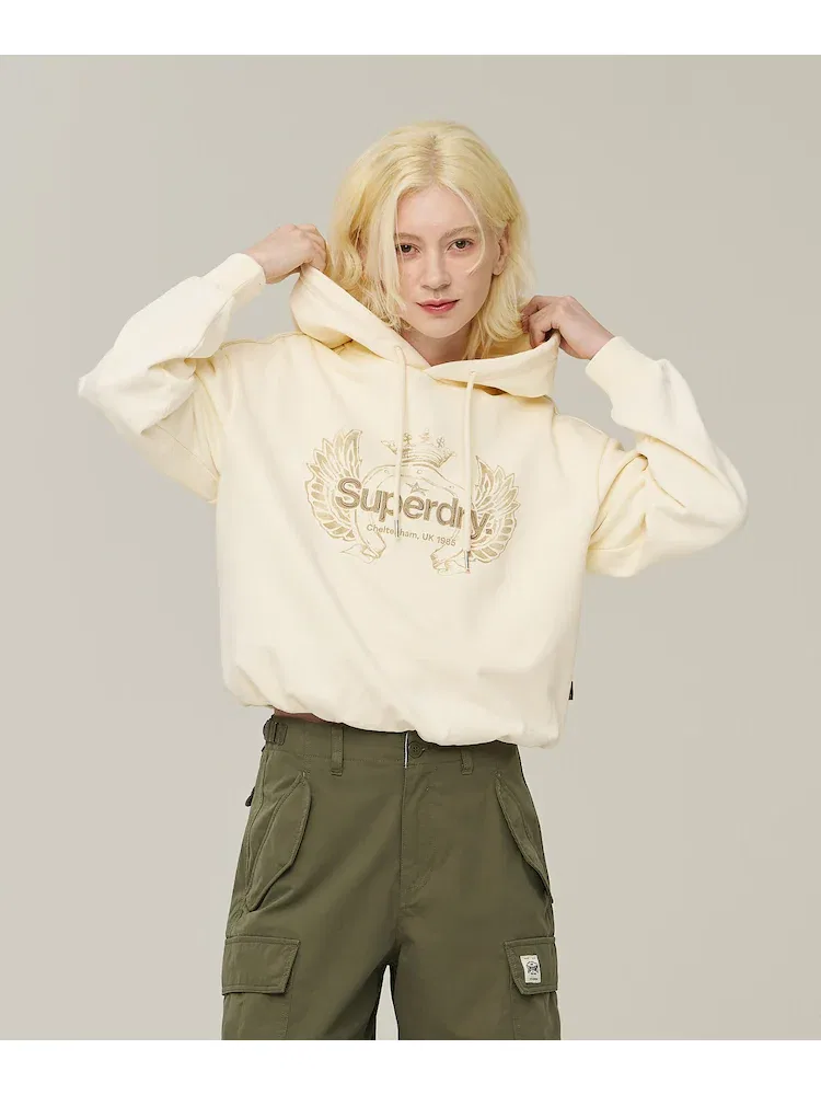 Футболка с длинным рукавом, кроп, модель W SUPERDRY, Cream