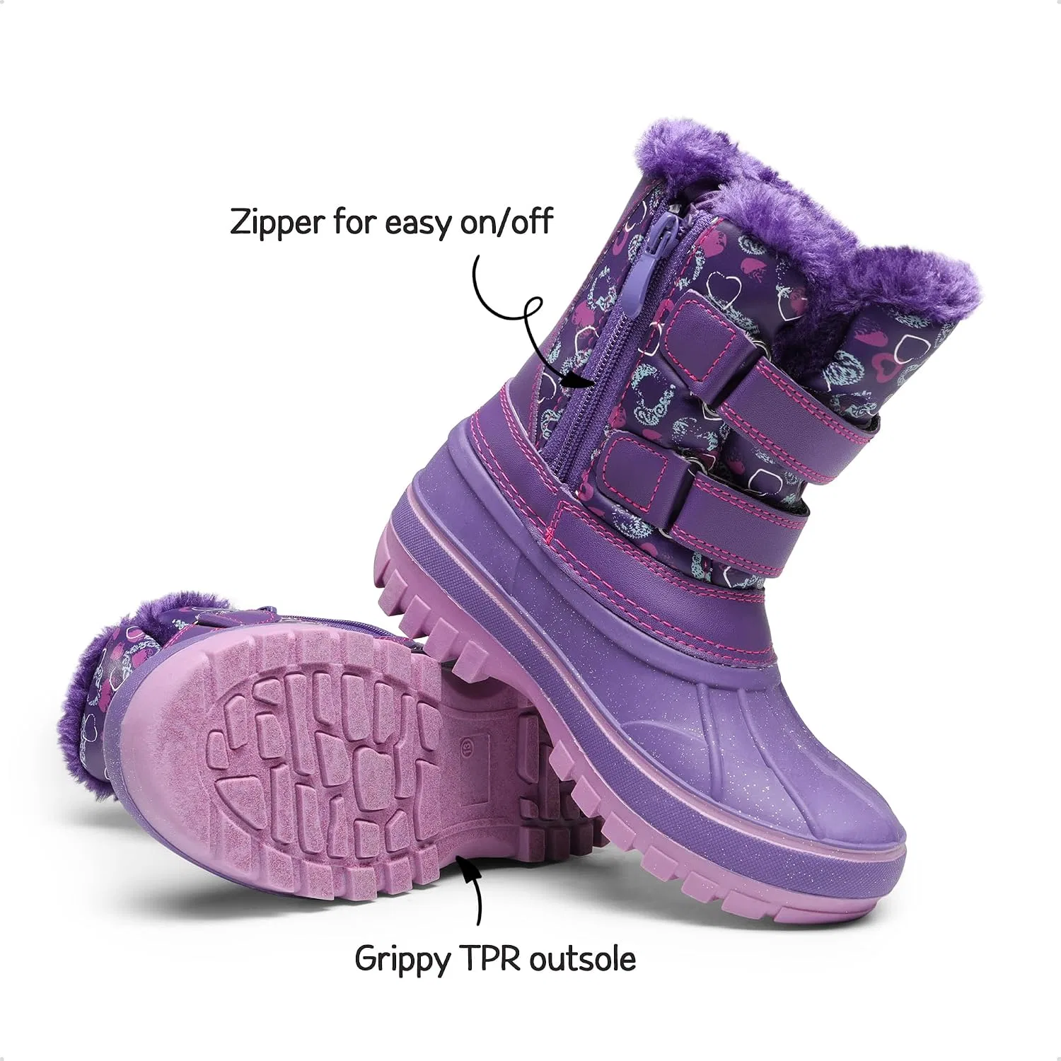 Детские зимние водонепроницаемые снежные ботинки DREAM PAIRS, Purple — фото 4