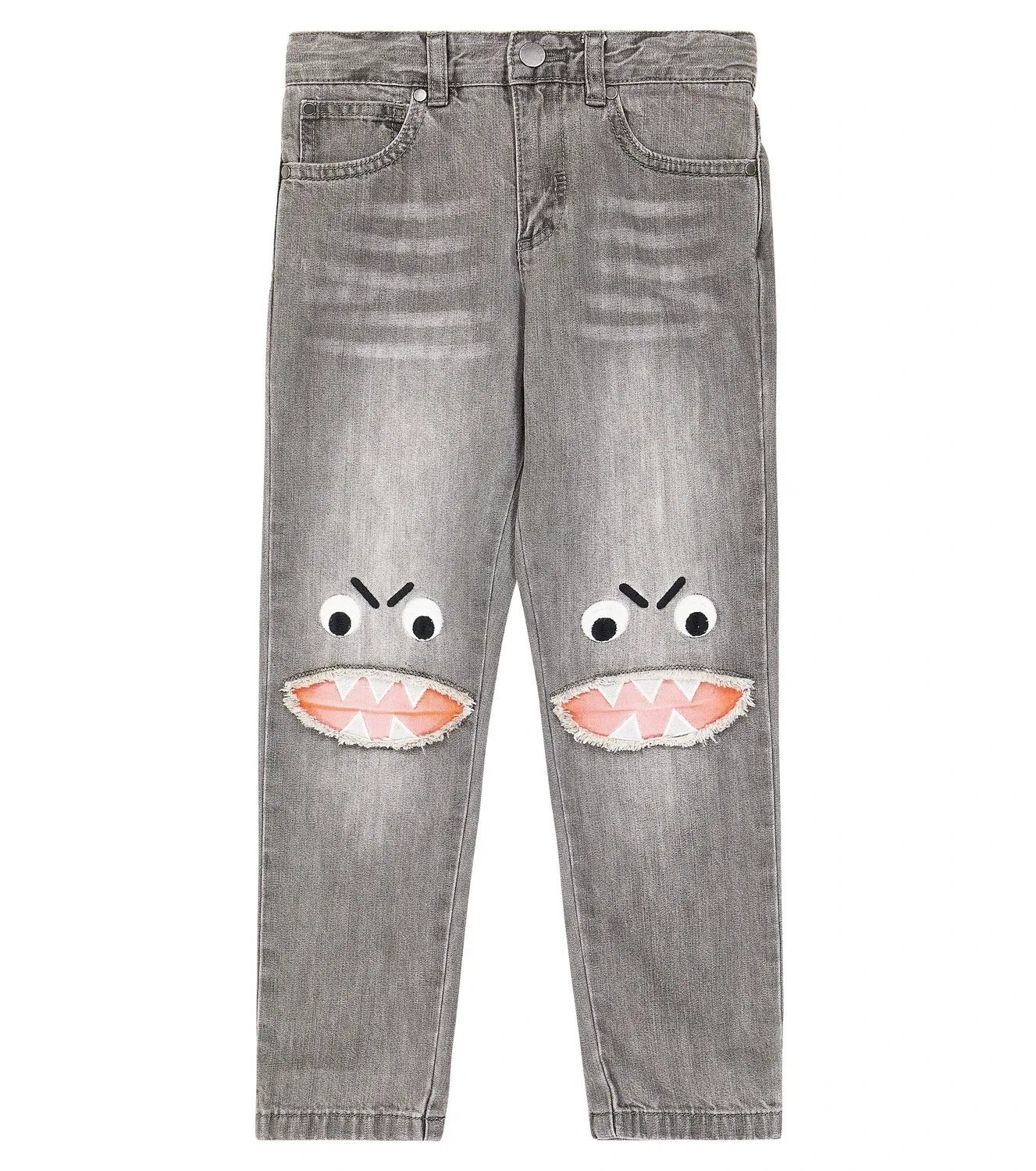 Джинсы слим-фасона с вышивкой Stella Mccartney Kids, серый