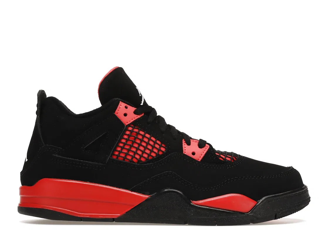 Детские кроссовки с замшевым верхом Jordan 4 Retro, Black/Multi-Color-Multi-Color-Crimson