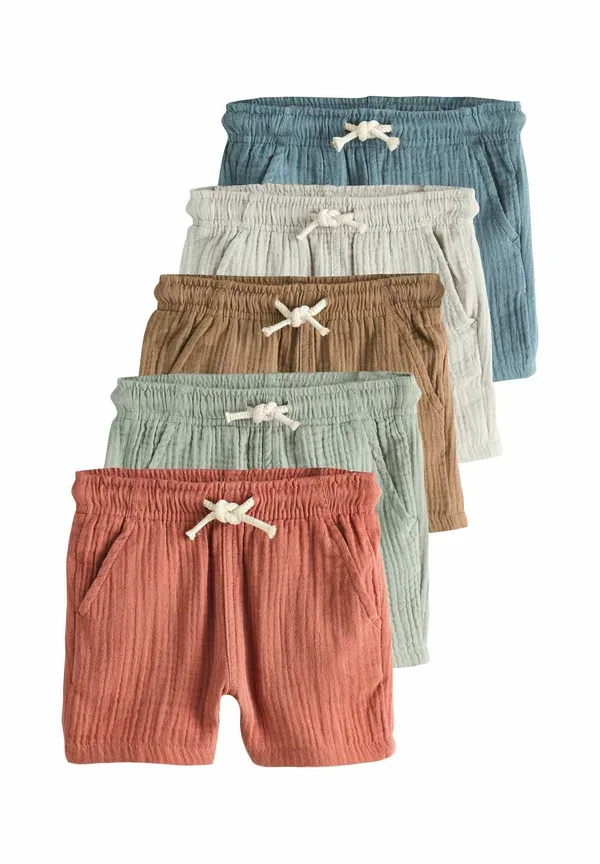 Шорты хлопковые Regular fit - soft textured pull on 5 pack - Next, Neutral Brown, Red, Sage Green, красный/синий/зеленый/коричневый