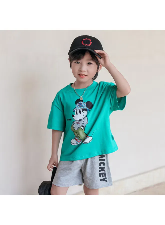 Комплект спортивной одежды для мальчиков с коротким рукавом и шортами Mickey Mouse Bornbay, зеленый — фото 2