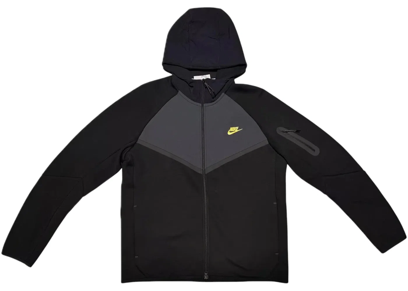 Мужская худи с капюшоном из футера Nike Sportswear Tech Fleece Windrunner, Black/Dark Smoke Grey/Neon Yellow