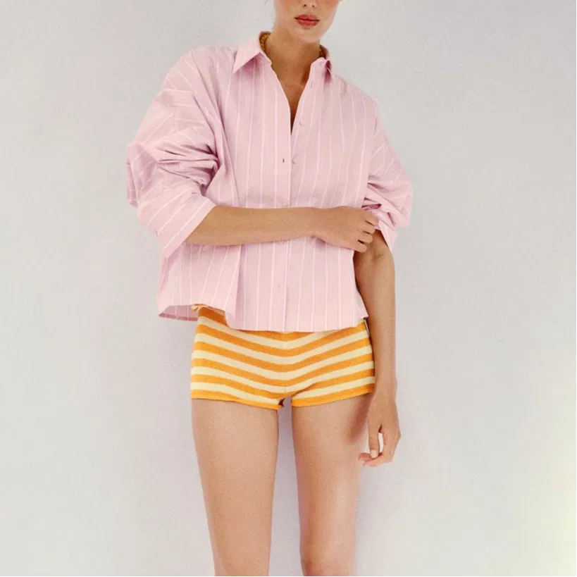 Женская рубашка с лацканами Pink/White ZARA, Pink/White — фото 4
