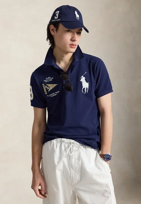 Футболка поло хлопок Custom Slim Fit Big Pony, Polo Ralph Lauren, Newport темно-синий