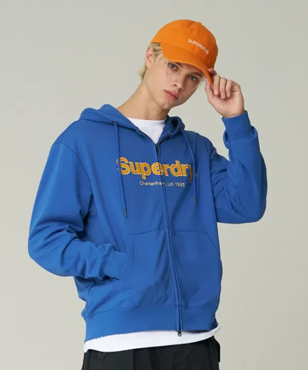 Худи на молнии с большим логотипом, Superdry, синий