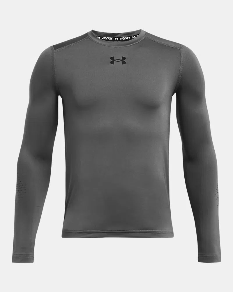 Лонгслив детский облегающий с влагоотводящей тканью HeatGear UA Hockey Grippy UnderArmour, Castlerock/Black