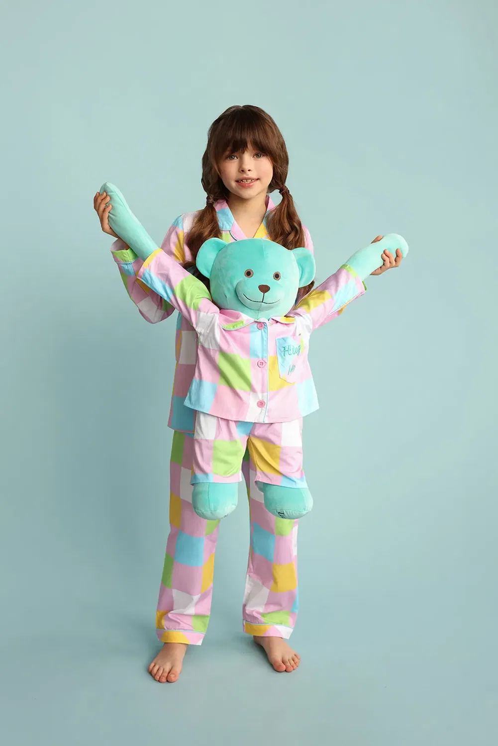 Женский комплект пижамы с длинным рукавом Emily' hug me pyjama set with matching mega size teddy bear Lunamia, Green — фото 2