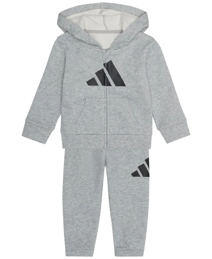 Комплект из футера: куртка на молнии с капюшоном и джоггеры adidas, Gray Heather — фото 3