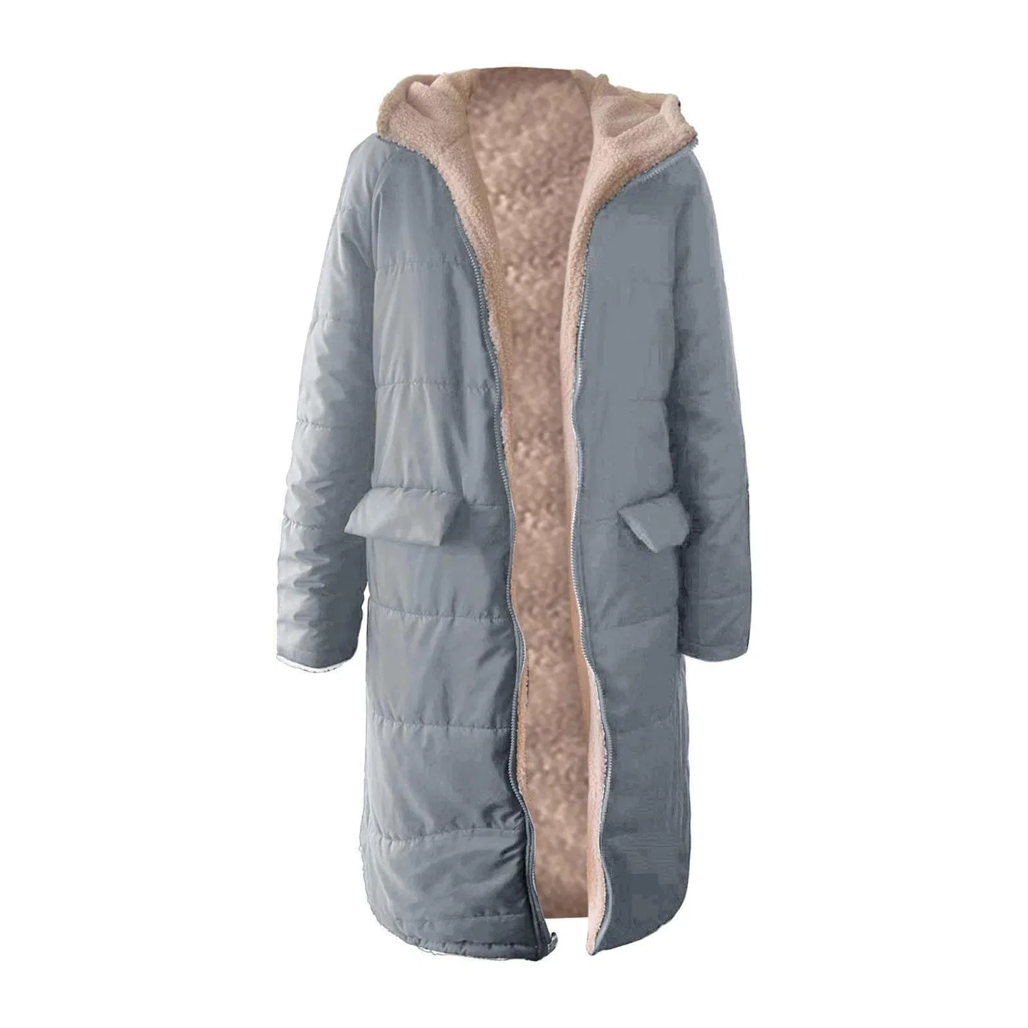 Женская куртка с капюшоном, стеганая, на флисе, Winter Jackets, grey — фото 4