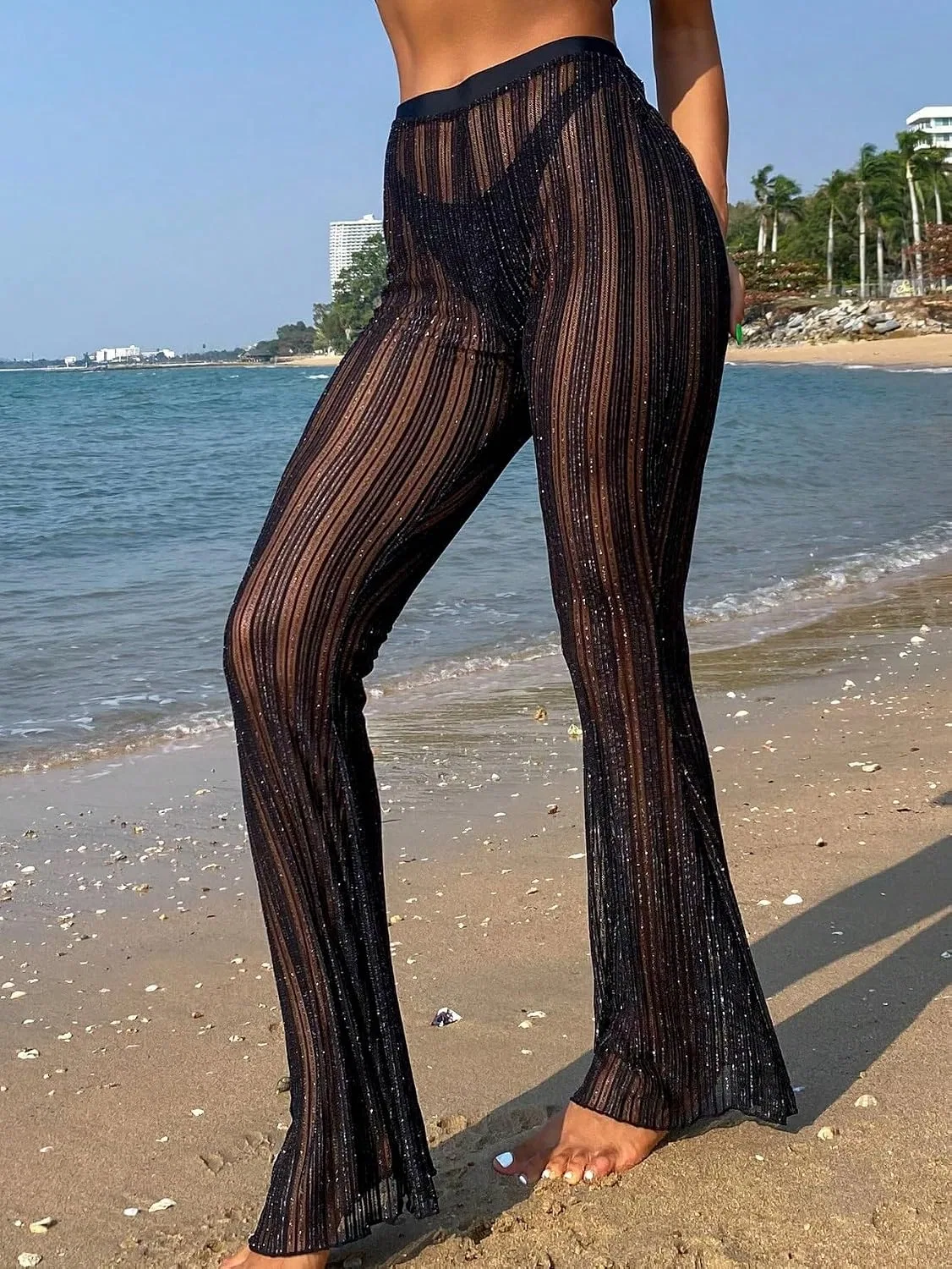 Женские пляжные брюки-кюлоты на резинке Generic, Black — фото 3
