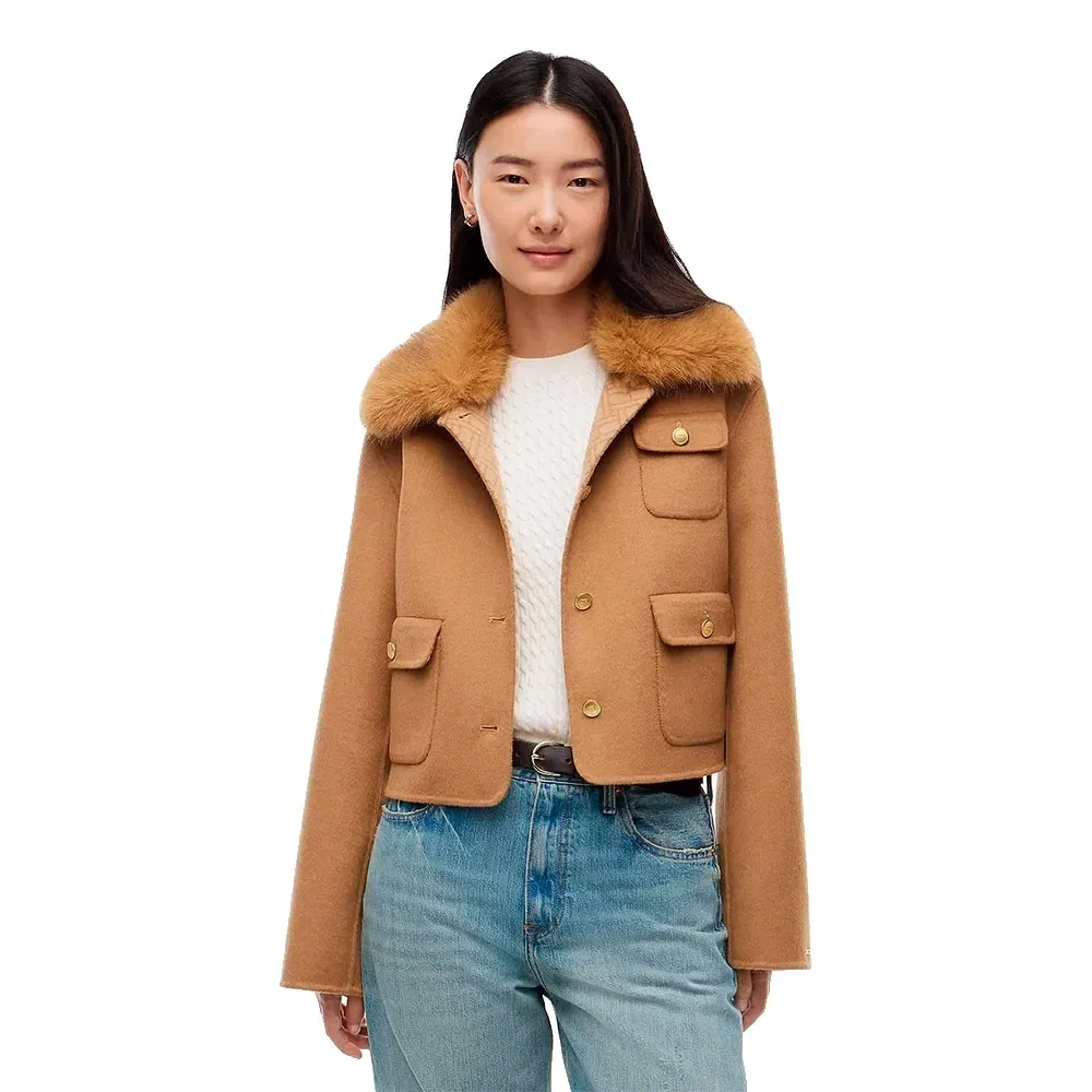 Женский жакет из шерстяного твила с меховой отделкой Tommy hilfiger, Brown