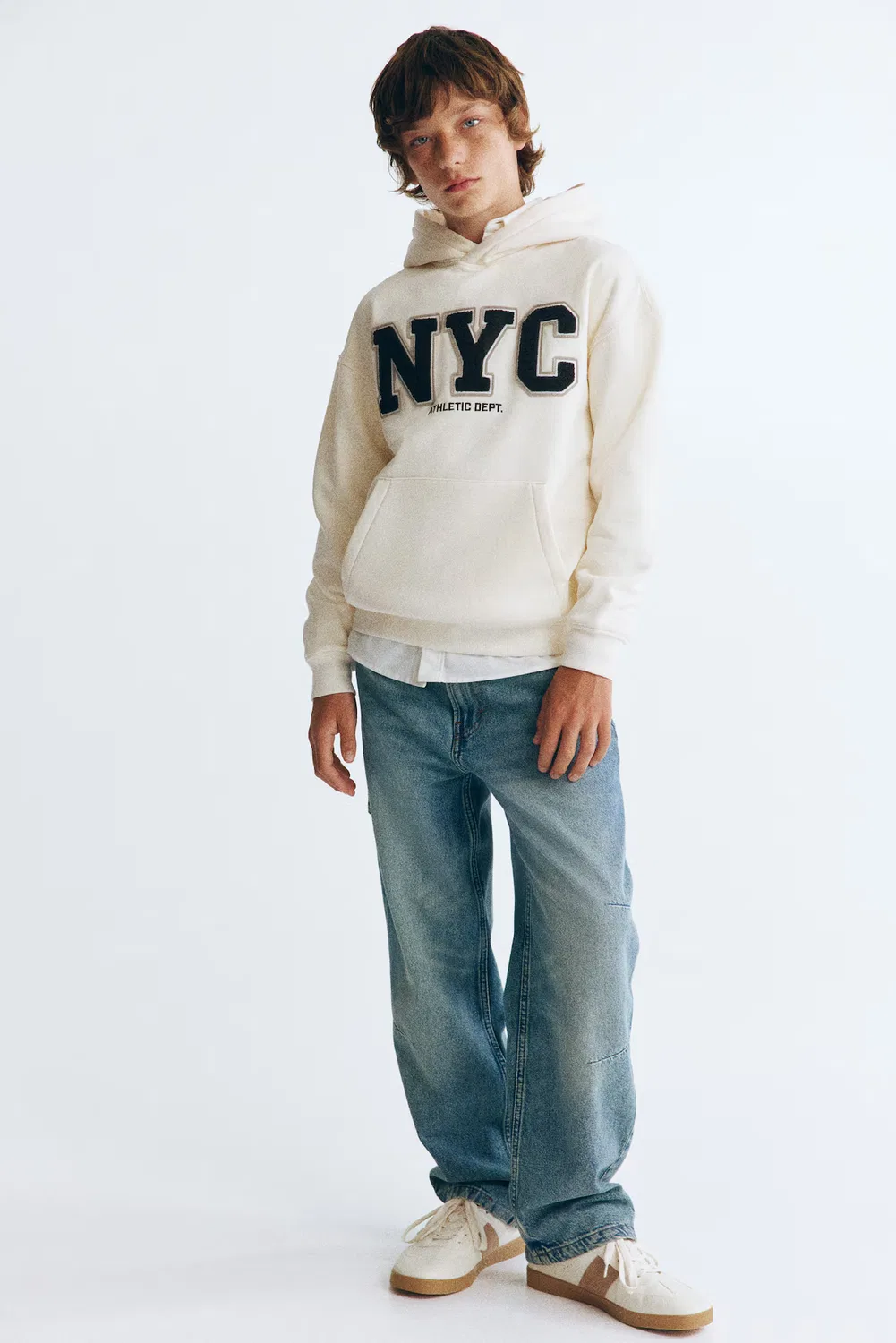 Свободные рабочие джинсы H&M, Ausgewaschenes Denimblau