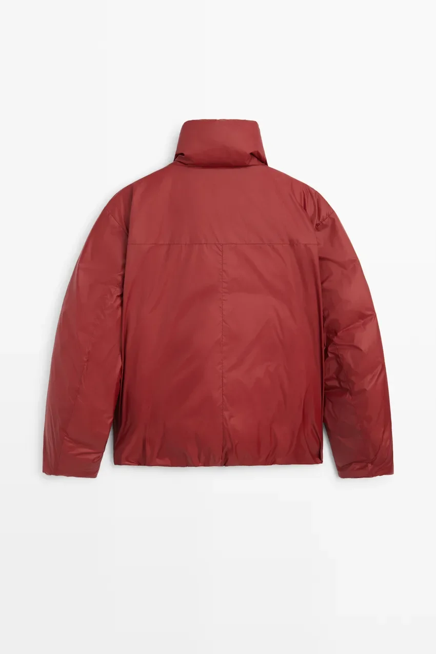 Пуховик Massimo Dutti Down Jacket With Toggle Detail, темно-красный — фото 3