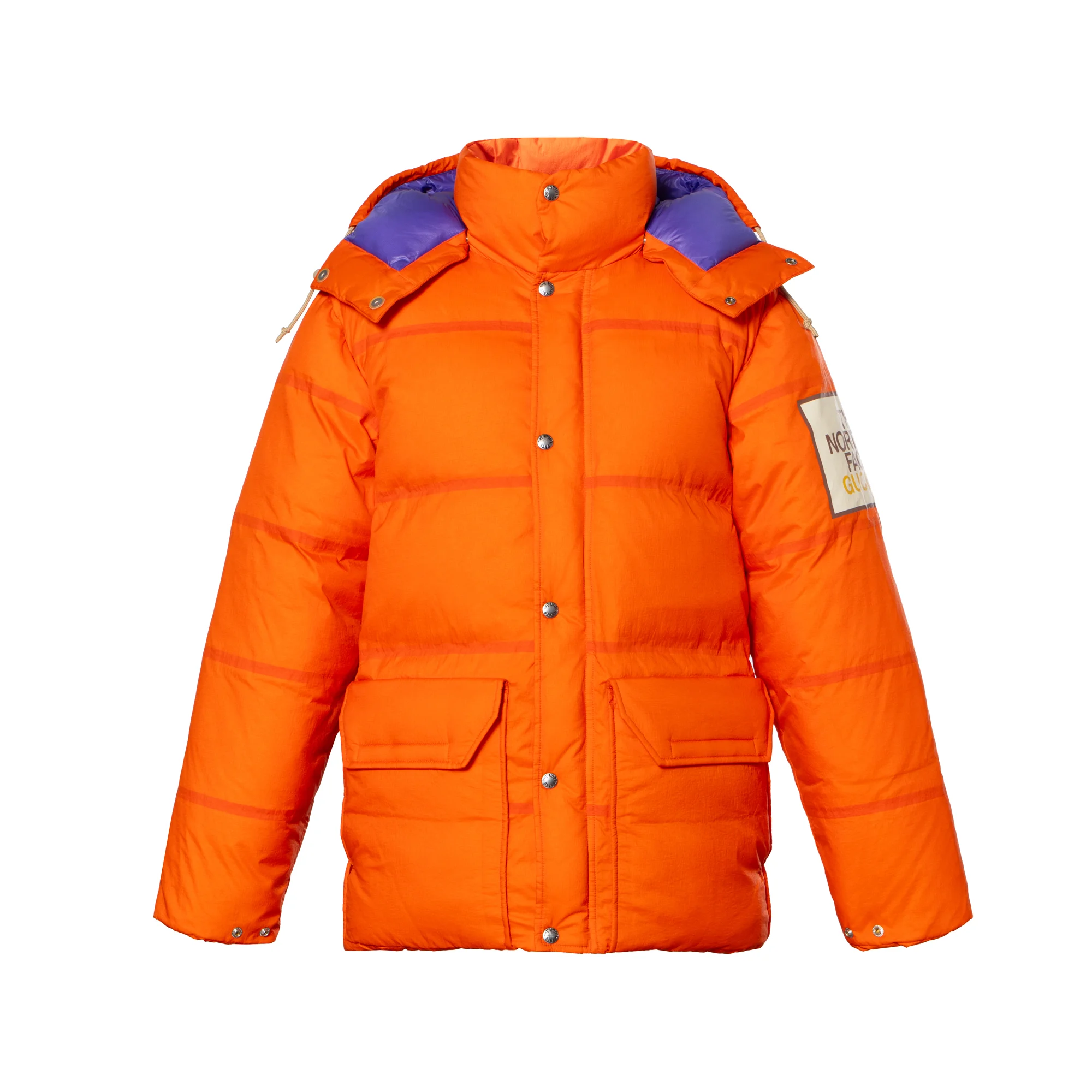Пуховик женский Gucci x The North Face, коллаборация брендов, оранжевый