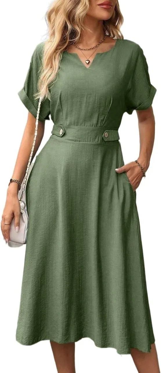 Женское платье макси A-силуэта с вырезом, Army Green