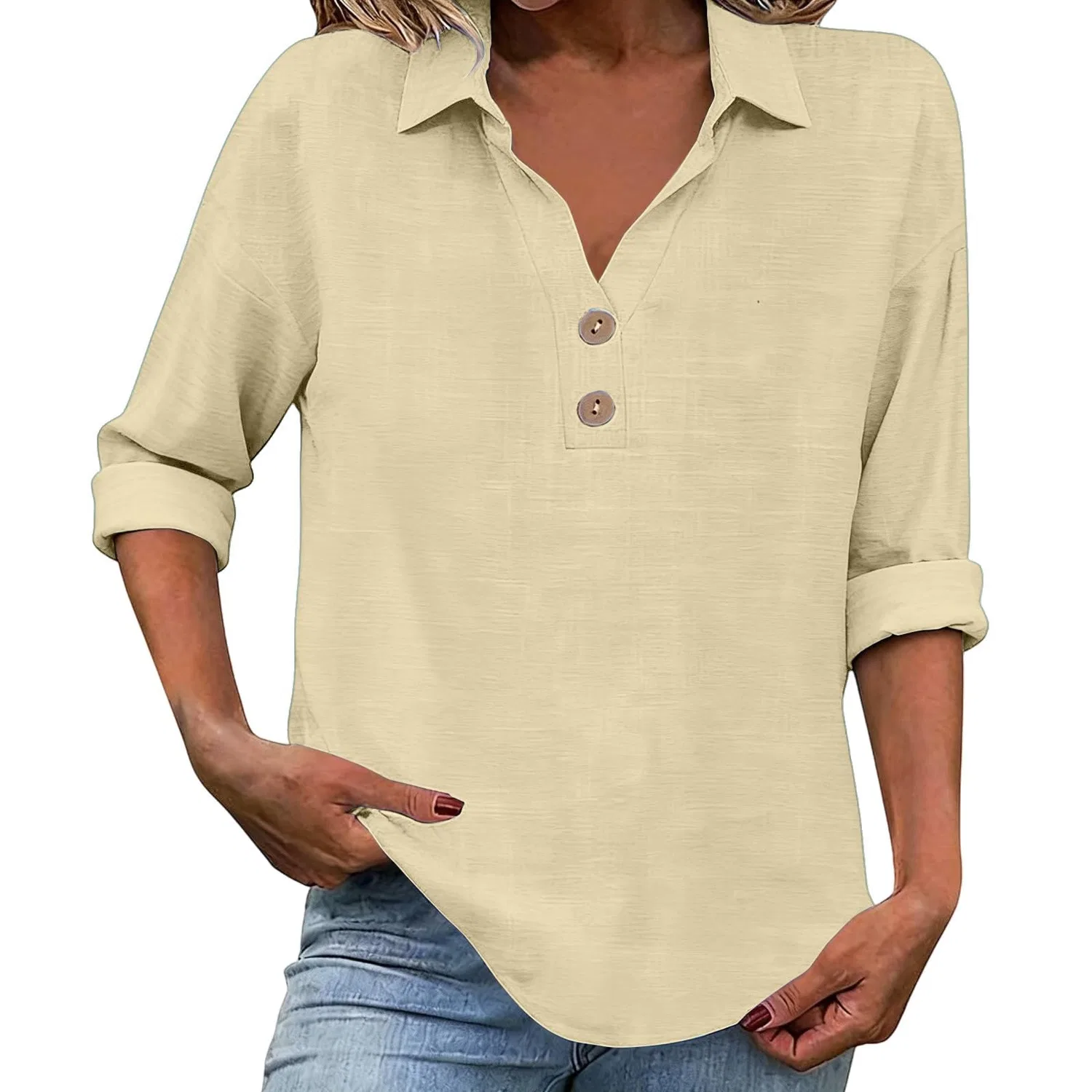 Женская блуза с коротким рукавом из хлопка и льна, Beige