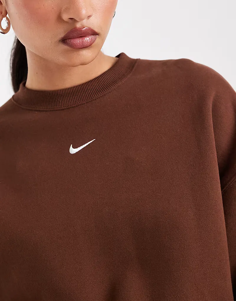 Толстовка Nike Studio Fleece оверсайз с круглым вырезом, коричневый — фото 3