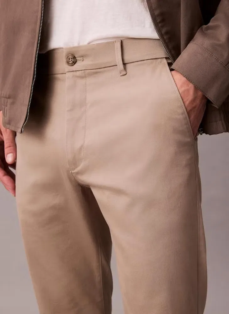 Брюки хлопковые с эластаном, модель Slim, Calvin Klein, хаки — фото 3