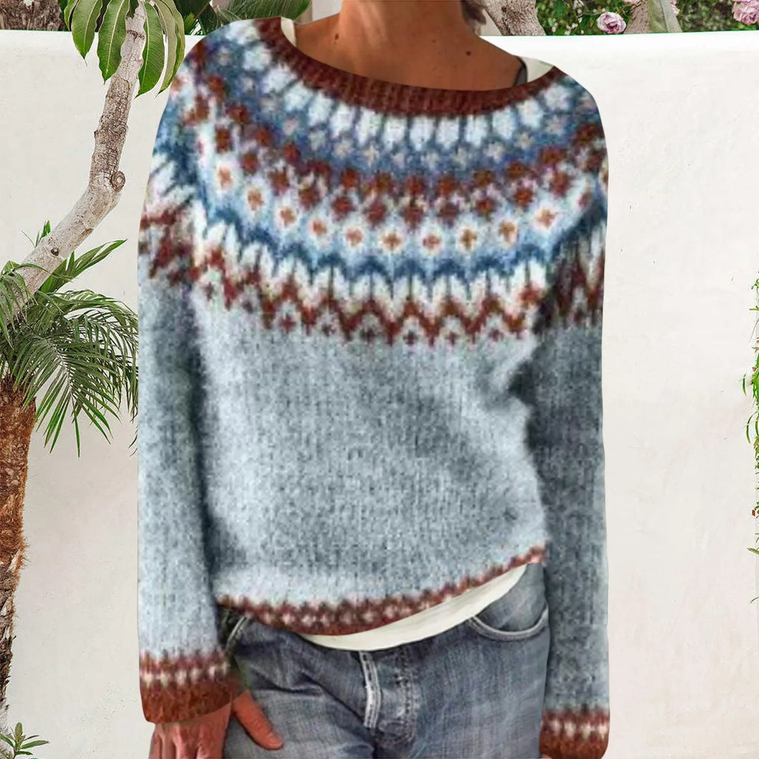 Женский свитер с жаккардовым узором Irish Sweater, 2-light Blue — фото 2