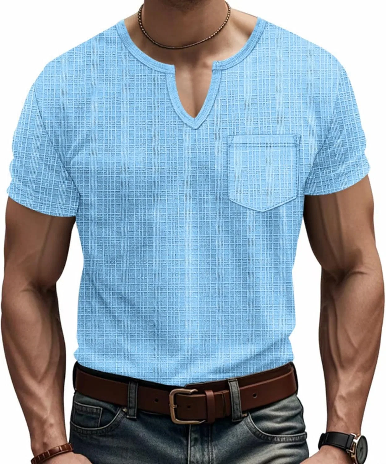 Мужская футболка с V-вырезом Slim, Summer Casual, Light Blue