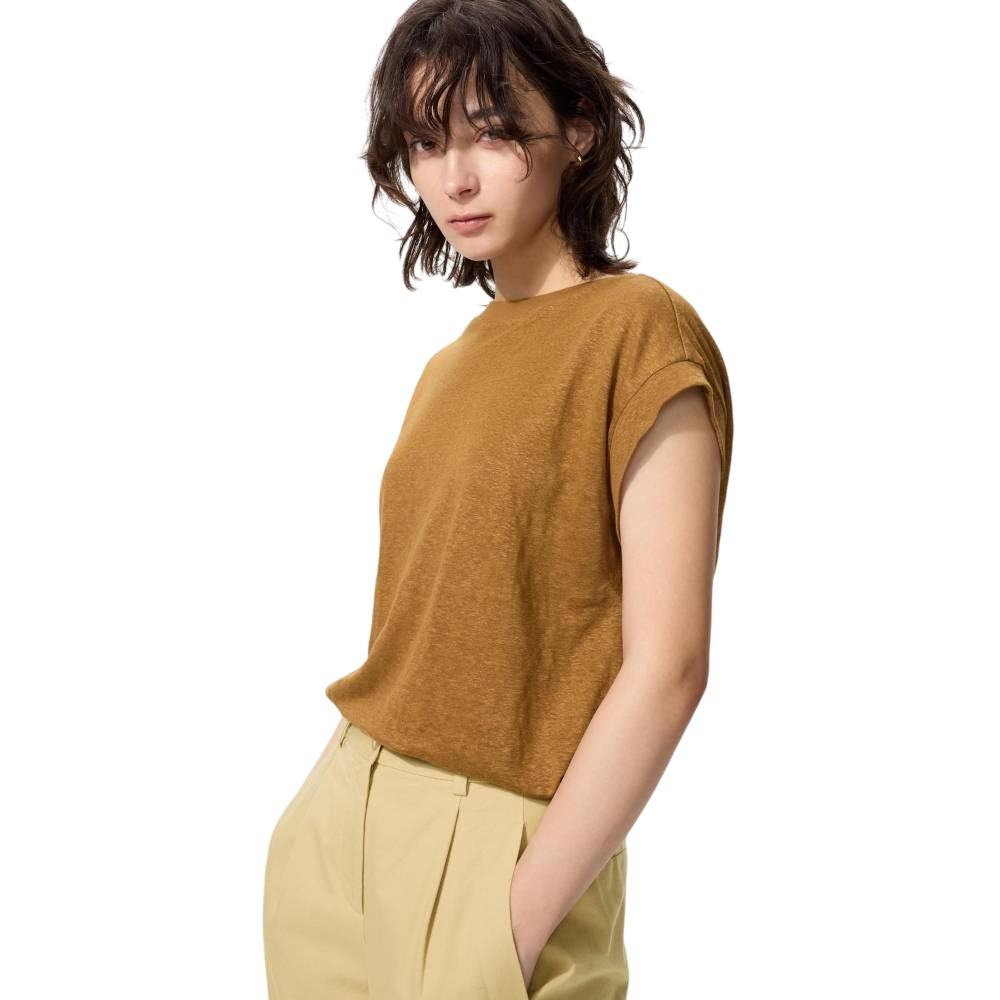 Футболка Uniqlo Linen French Sleeve Relax Fit T, 37 коричневый