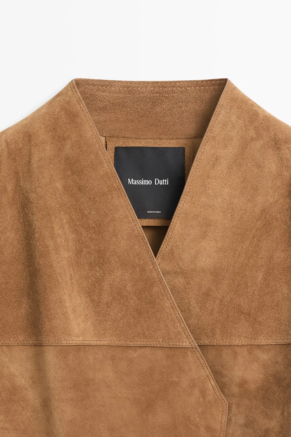 Куртка Massimo Dutti, замшевая, двубортная, короткая, горчично-желтый — фото 4