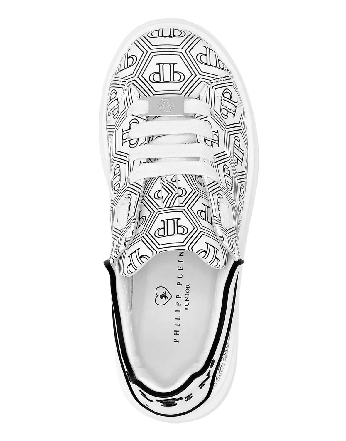 Детские кроссовки низкие с монограммой Monogram PHILIPP PLEIN, White/Black — фото 3