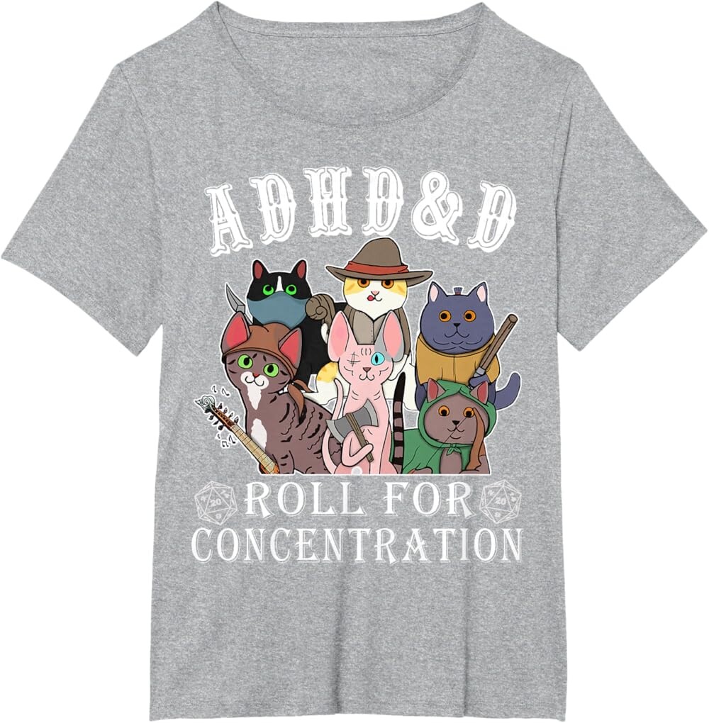 

Женская футболка Funny Tees Gamer RPG Apparel Cats RPG Gamer Roll For Concentration D20 Dice Nerdy, серый