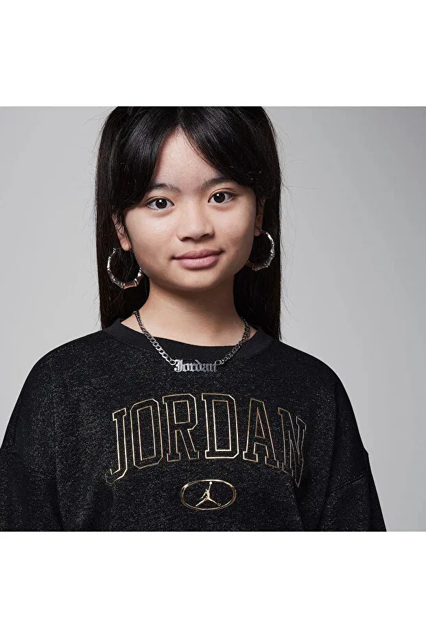 Детское худи для девочек с принтом Jordan 1st baby blue crew girl child sweatshirt 45d528-023 Nike, Black — фото 3