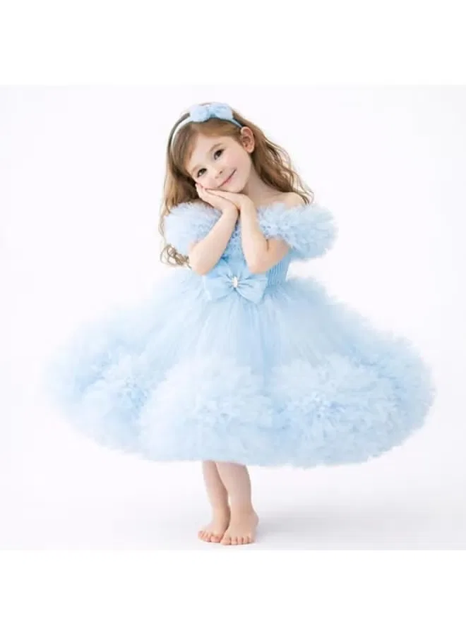 Платье с бантом и открытыми плечами Daddy'S Angel, голубое — фото 3