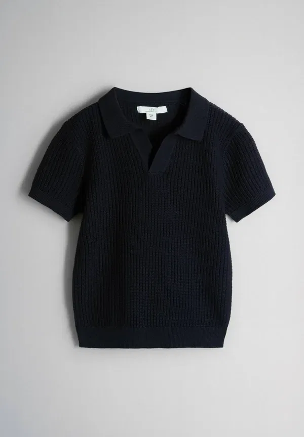 Футболка поло из 100% хлопка Regular fit-2 pack short sleeve textured trophy neck The Set Navy, темно-синий — фото 4