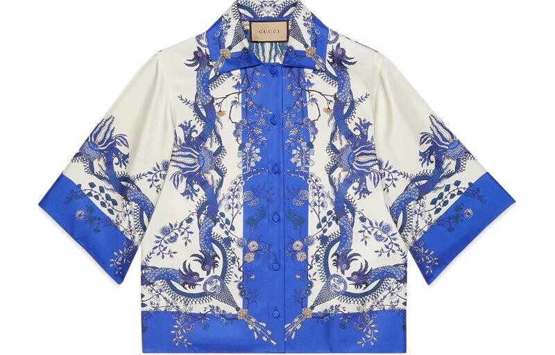 

Китайская новогодняя рубашка женская синяя Gucci