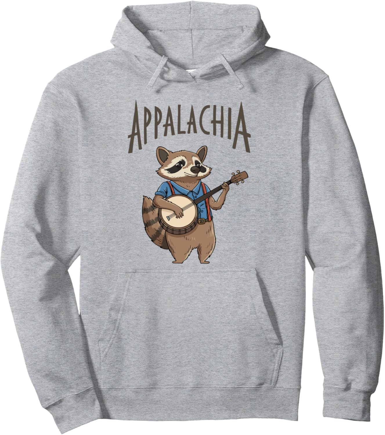 

Худи с изображением енота и банджо в стиле аппалачского блюграсса Bluegrass Music Designs, серый